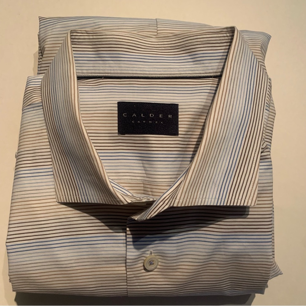 Calder Carmel Mens Striped Long Sleeve Button Shirt Limited Edition XL Brown 150